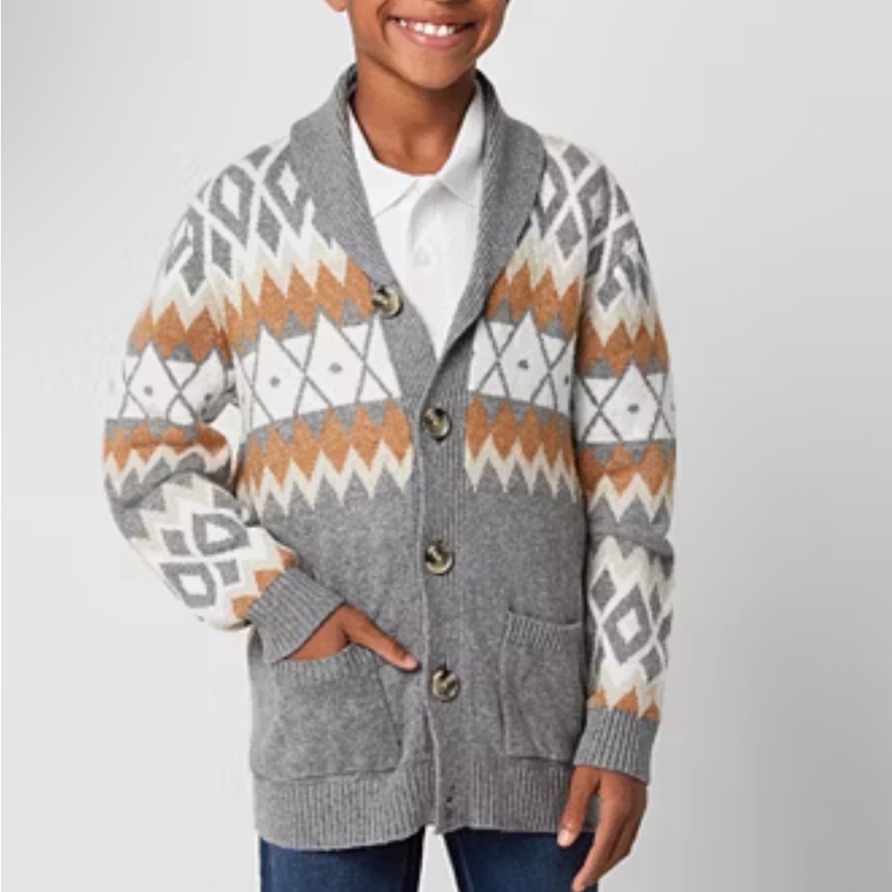 NWT North Pole Trading Co. Boys Cardigan in Gray Fairisle